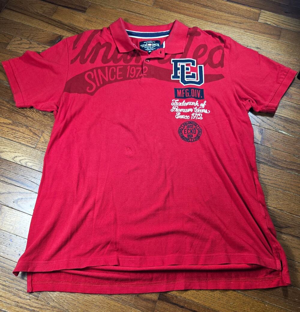 Ecko Unltd Mens 3XL Red Graphic Polo Shirt Spellout Hip Hop Y2K Streetwear